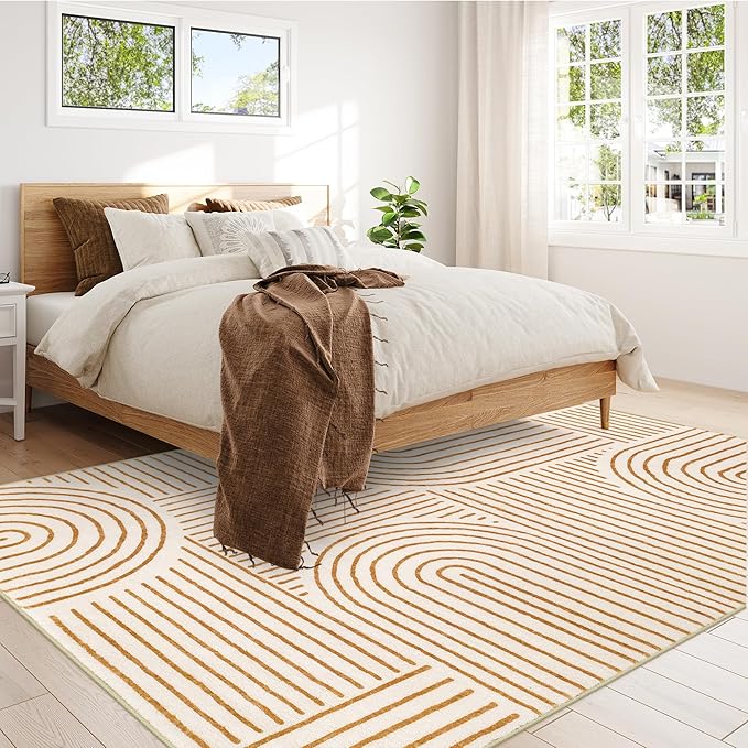 Lahome Abstract Machine Washable Rugs 8x10, Ultra-Thin Soft 8x10 Rugs for Living Room Office, Non-Slip Bedroom Rug Large Carpet Non-Shedding Accent Rug for Office Dining Room Darrell (8x10ft,Orange)