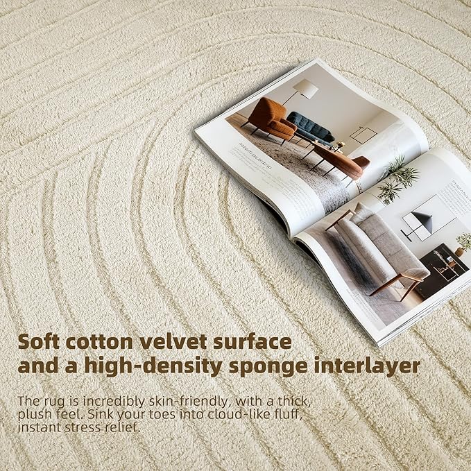 8x10 Extra Large Solid Color Area Rugs – Washable Living Room Rug, Durable Non-Slip Indoor Carpet with Soft High-Low Pile, Fluffy Floor Rugs for Bedroom, Kids Room, Nursery, Home Décor, Beige