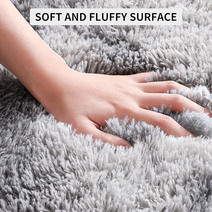 Tepook Fluffy Large Rugs for Living Room, 8x10 Area Rugs for Bedroom, Modern Shag Fuzzy Carpets for Kids Boys Girls, Plush Indoor Nursery Home Decor Rug with Non-Slip Bottom, Tie-dye Light Grey