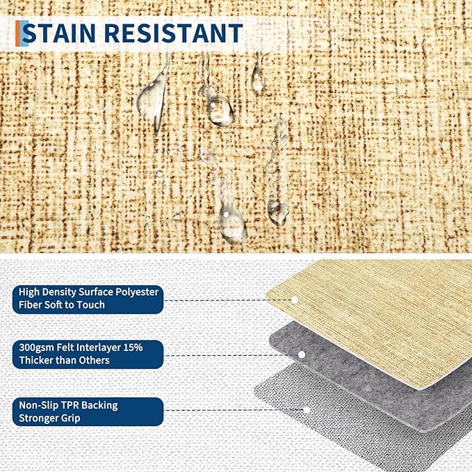9x12 Area Rugs for Living Room Washable Solid Large Bedroom Rugs Non Slip Soft Modern Abstract Dining Room Throw Carpet Minimalist Classic Plain Area Rug for Nursery Kitchen Home Office, Tan