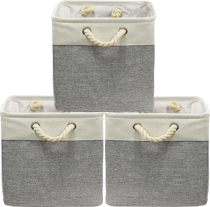 Simple Houseware Fabric Storage Cubes, 13" x 13" Storage Bin, 3 Pack, Gray
