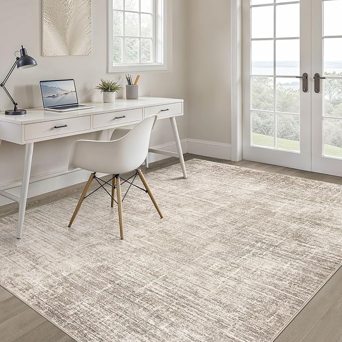 3X5 Rug Washable Area Rugs: Neutral Brown Throw Rug Abstract Soft Modern Stain Resistant Indoor Floor Non-Slip Carpet for Entryway Closet Front Door Kitchen Bedroom Bedside Dorm