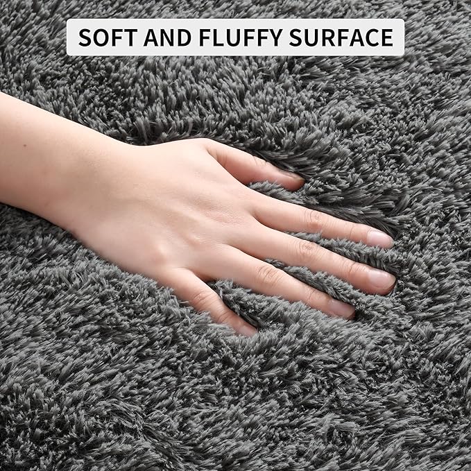Tepook Fluffy Large Rugs for Living Room, 8x10 Area Rugs for Bedroom, Modern Shag Fuzzy Carpets for Kids Boys Girls, Plush Indoor Nursery Home Decor Rug with Non-Slip Bottom, Dark Grey