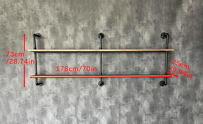 HDDFER Floating Shelves Wall Bookshelf Industrial Pipe Shelving Shelves Real Wood Planks 70 inch Rustic Wall Shelves Hanging Bookshelves Farmhouse Kitchen Bar Shelving