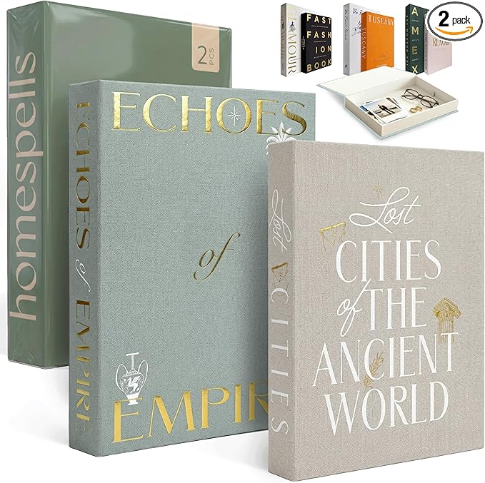 Decorative Books for Home Decor – Beige & Grey Linen Faux Books for Decoration: Aesthetic Fake Book Shelf, Living Room, Mantle, Entryway & Coffee Table Decor – Stack Faux Book Storage Box, Set of 2