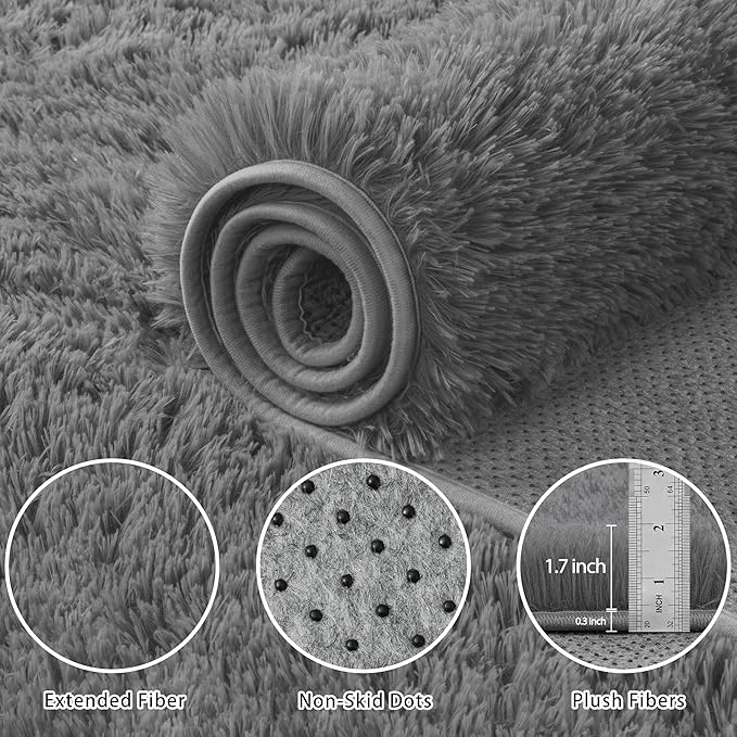 4x6 Area Rug for Living Room:Ultra Soft Fluffy Shag Dark Grey Rugs,Large Fuzzy Plush Indoor Non Slip Carpet Washable Rug for Bedroom Kids Nursery Office Dorm Modern Decor(Dark Grey 4'x6')