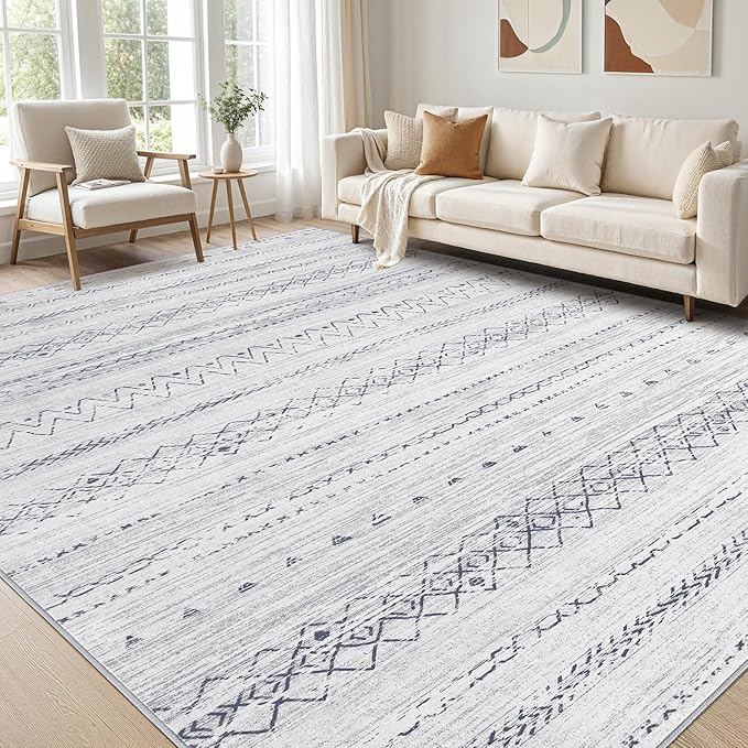 cotiled 5x8 Area Rug Living Room: Washable Boho Rugs with Non Slip Backing Large Soft Indoor Stain Resistant Carpet for Bedroom Farmhouse Dining Room Lightweight Home Decor Grey