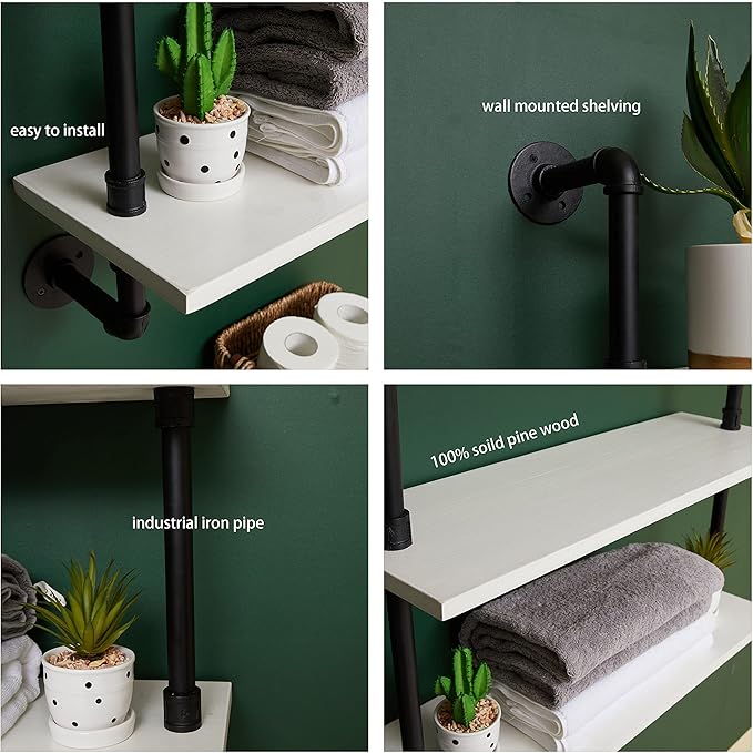 HDDFER Floating Shelves for Wall Bookshelf Industrial Pipe Shelving Shelves Natural Wood Planks 48 inch Rustic Wall Shelves Hanging Bookshelves Farmhouse Kitchen Shelving