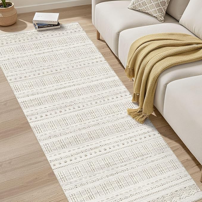 cotiled Hallway 2.6x8 Runner Rugs: Washable Boho Rugs with Non Slip Backing Large Soft Indoor Low Pile Carpet for Living Room Bedroom Farmhouse Dining Room Lightweight Home Decor Brown/Cream