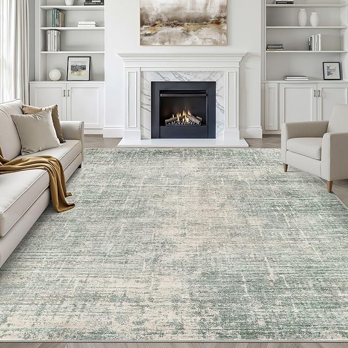 7x10 Area Rug Living Room: Washable Large Neutral Green Rugs Abstract Soft Modern Stain Resistant Indoor Floor Non-Slip Carpet for Bedroom Nursery Kids Office Playroom Dining Room Under Table Home