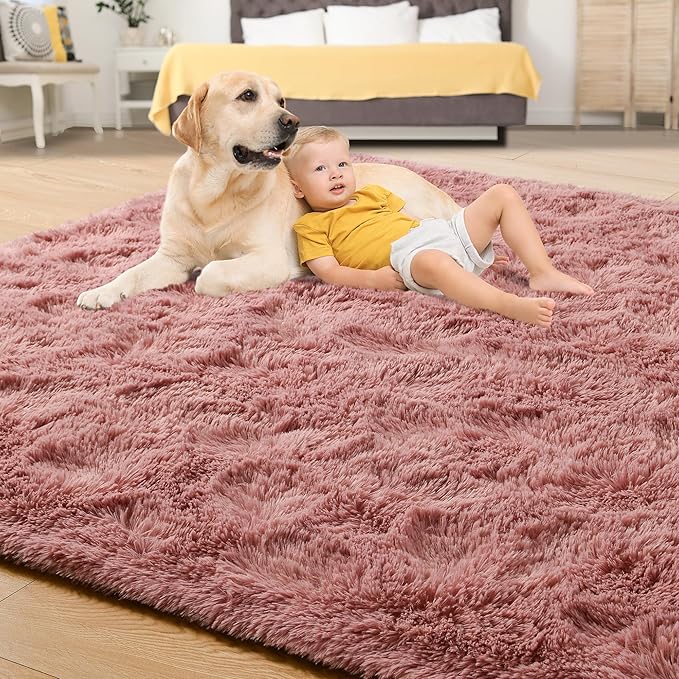 Tepook Super Soft Fluffy Rugs for Living Room, Area Rugs 8x10 for Bedroom, Modern Shaggy Rug Fuzzy Carpets for Kids, Plush Indoor Nursery Home Decor Rug with Non-Slip Bottom, Blush