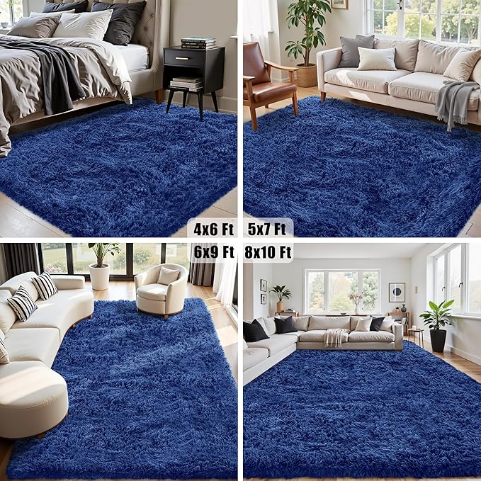6x9 Area Rug for Living Room:Ultra Soft Fluffy Shag Navy Blue Rugs,Large Fuzzy Plush Indoor Non Slip Carpet Washable Rug for Bedroom Kids Nursery Office Dorm Modern Decor(Navy Blue 6'x9')