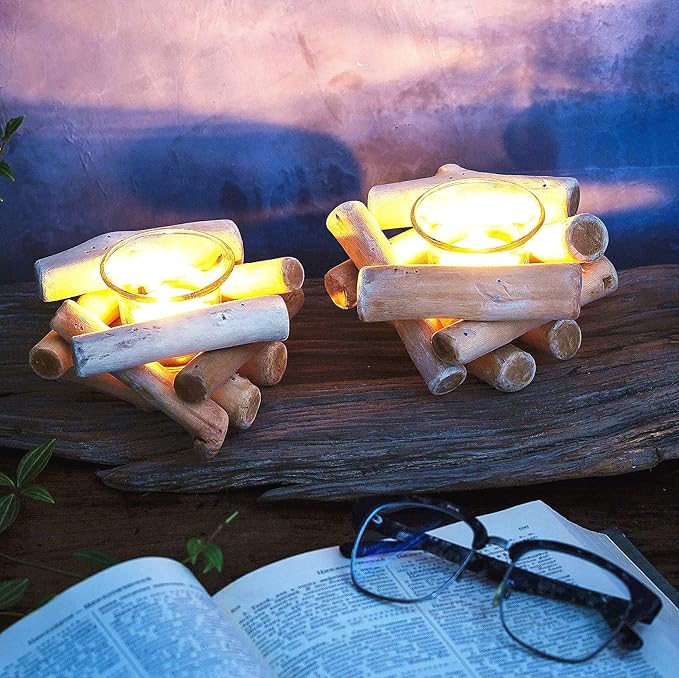 Sziqiqi Handmade Wooden Tea Light Candle Holder with Glass Cup Rustic Country Coastal Style for Farmhouse Home Decoration Home Altar Decoration Holiday Wedding Decoration