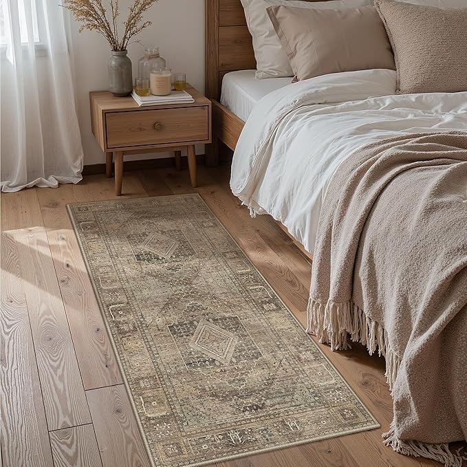 GENIMO Runner Rug 2x7 Non Slip Machine Washable Hallway Runner Vintage Rug, Low Pile Lightweight Rugs for Entryway, Hallway, Kitchen and Corridor, Chestnut Tan