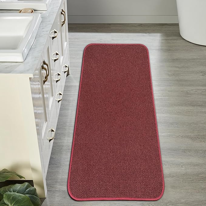 Bosap Bath Mat,Ultra Thin Bathroom Runner Rugs,Large Bath Mats for Bathroom,Quick Dry,Non-Slip,Machine Washable,Low Pile,Bath Rug,Shower Outside,Sink,Home Decor Accessories.Red,（21x47inch）