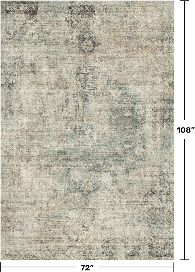 Hazo Haus Neutral Dark Rugs for Living Room - 6x9 Washable Rug for Dining Room Table, Bedroom Under Bed, Ultra-Thin Soft Textured Moss Green Indoor Decor