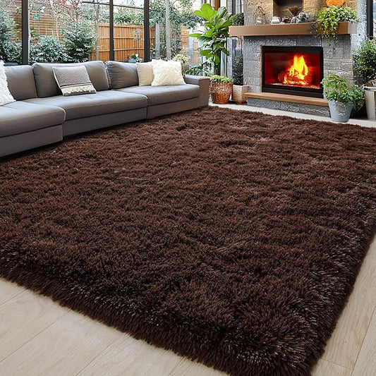 8x10 Area Rugs for Living Room, Ultra Soft Fluffy Large Shaggy Rug Carpet for Bedroom, Non-Slip Fuzzy Plush Rugs for Nursery Boys Girls Kids Room Modern Indoor Home Decor, Brown