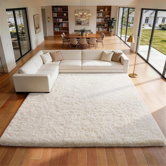 Ophanie Area Rugs 9x12 Living Room, Large Ivory Bedroom Carpet, Big Shag Indoor Thick Soft Nursery Rug, Fluffy Carpets for Boy and Girls Room Dorm Home Decor Aesthetic