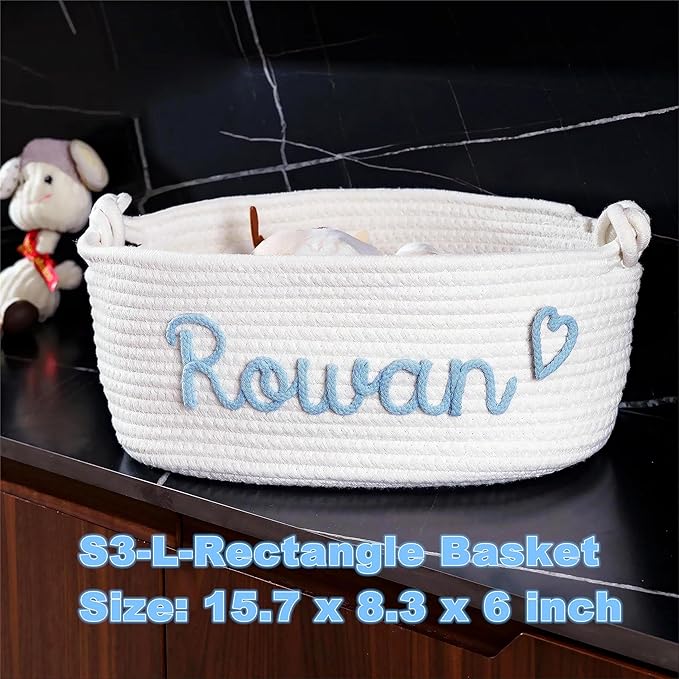 JUPPE Custom Baby Shower Basket, Personzlized Basket with Baby Name, Baby Boy Girl Storage Organizer Cotton Rope Nursery Decor Newborn Gift (style 1) (Style 4)
