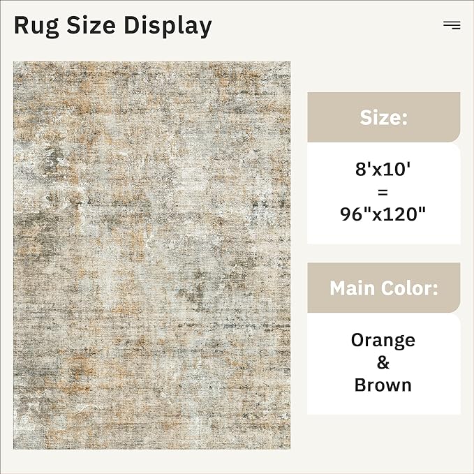 Soalmost Abstract Rug 8x10 Large Living Room Rugs Neutral Modern Washable Area Rugs for Bedroom Dining Room Non-Slip Stain Resistant Foldable Thin Rug Brown Grey