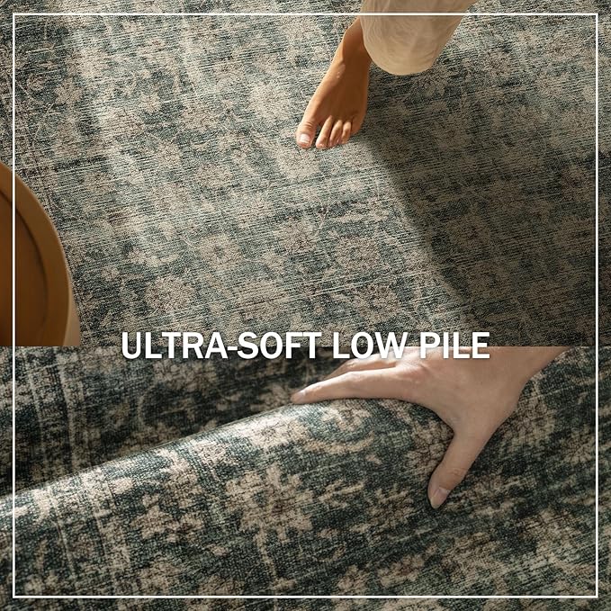 Washable Living Room Area Rug: 5x7 Rugs for Bedroom Vintage Stain Resistant Non Slip Low Pile Lightweight Boho Carpet for Kitchen Dining Room Farmhouse Kids Room Nursery