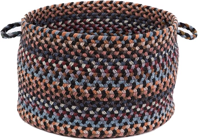 Super Area Rugs Tribeca Wool Storage Basket with Handles Braided Decorative Bin & Organizer, Black Rock, 18" X 12"