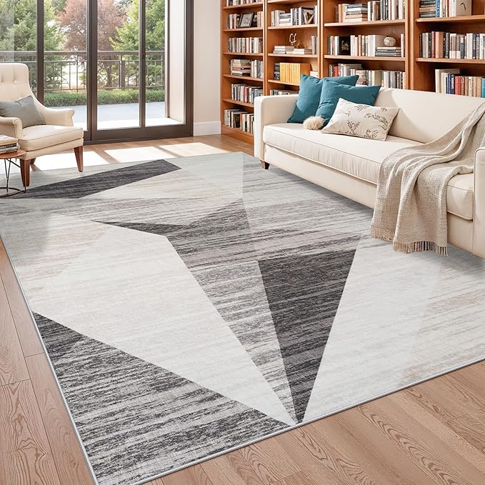TOPRUUG Mid Century Modern Rug - Geometric Style 8x10 for Living Room Bedroom Under Bed Dining Room Under Kitchen Table Office - Minimalist Contemporary Home Decor (Grey Cream Beige, 8x10)