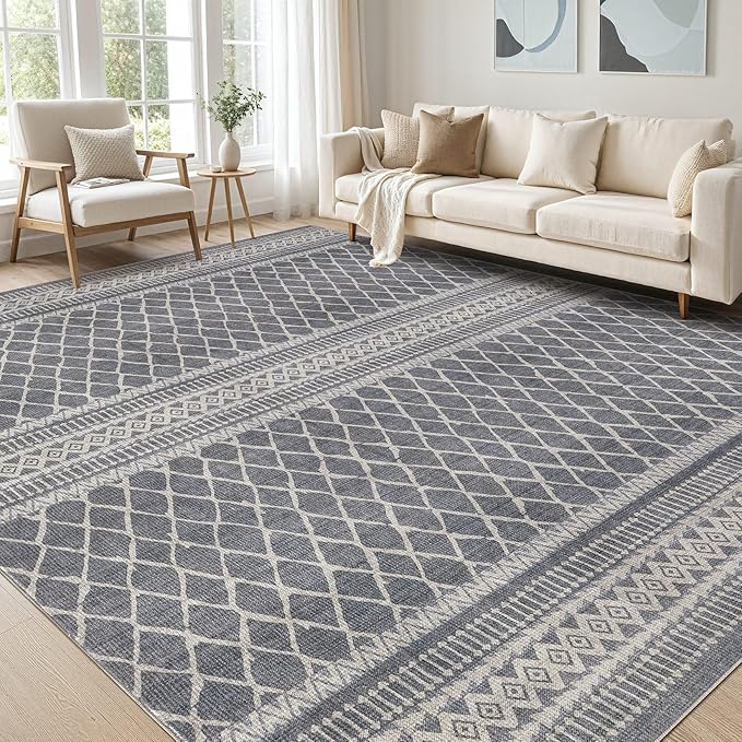 cotiled 5x8 Area Rug Living Room: Washable Boho Rugs with Non Slip Backing Large Soft Indoor Stain Resistant Carpet for Bedroom Farmhouse Dining Room Lightweight Home Decor Charcoal Grey