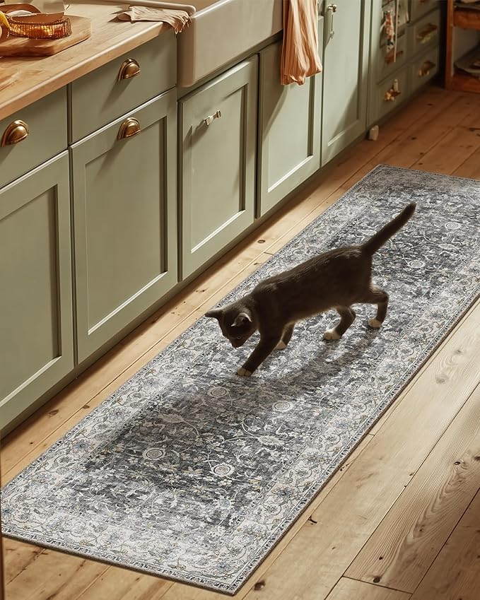 Runner Rug Washable Kitchen Runner: 2'x 6' Hallway Runner Rugs Stain Resistant Non Slip Low Pile Soft Boho Carpet Runners for Hallways Bedroom Entryway Indoor Beside Bathroom Laundry Room