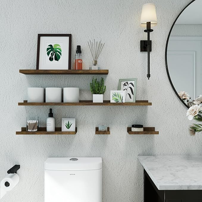 Floating Shelves for Wall Decor, Long Wall Mounted Storage Shelf for Bedroom, Living Room, Bathroom, Kitchen, Nursery, Rustic Display Picture Ledge Shelf with Lip Set of 2-36 Inches, Brown