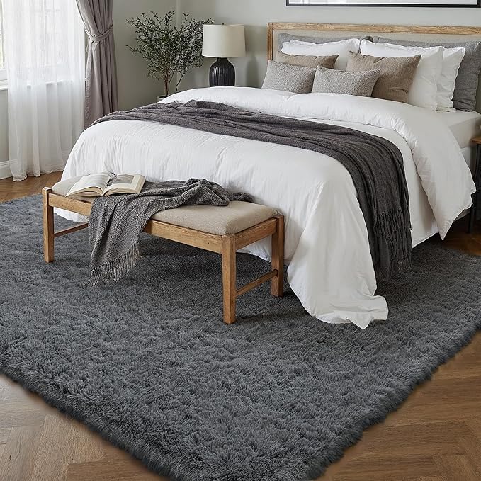 PureCozy 5x8 Area Rug for Living Room, Modern Grey Super Shag Shaggy Soft Washable Indoor Fuzzy Carpet Non-Slip Fluffy Rugs for Bedroom Home Aesthetic Decor