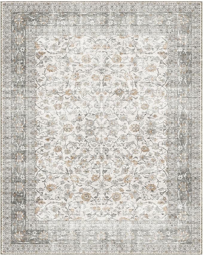 10x12 Large Rugs for Living Room: Washable Rug Stain Resistant Non Slip Distressed Vintage Rug Low Pile Faux Wool Soft Carpet for Bedroom Farmhouse Dining Room Kids Playroom Nursery