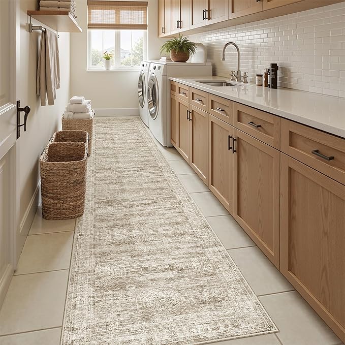 Soalmost Runner Rug 2'x10' Washable Non-Slip Runner Rugs for Kitchen Bathroom Laundry Room Brown Vintage Floor Carpet Runners for Hallway Entryway