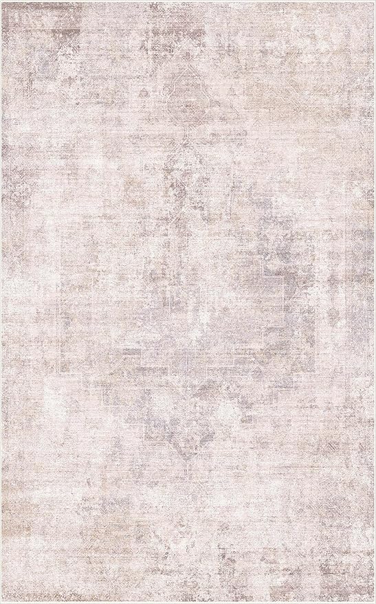 Hazo Haus Modern Washable Bedroom Area Rug 5x8, Abstract Rugs for Living Room, Dining Room, Kids Room Girls, Pink and Grey Distressed Medallion Pattern, Non Slip Low Pile Stain Resistent