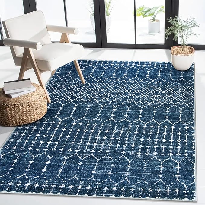 Lahome Moroccan Blue Carpet for Living Room 4x6 Area Rug Non-Slip Ultra-Thin Soft Bedroom Rug Stain Resistant Modern Carpet with Geometric Print for Office, Kitchen, Entryway, Dining Room Hana