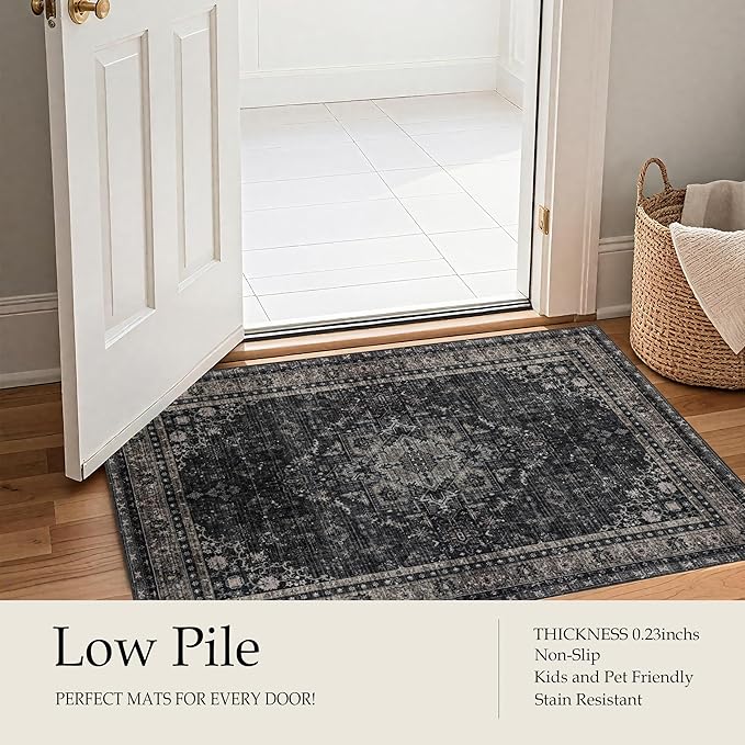 Ruaruarug Area Rug for Bedroom Living Room, Washable Non-Slip Foldable Waterproof, Soft for Office Dining Room Kids, Fluffy Easy to Clean, Decor Aesthetic Black Gray, 8'×10'