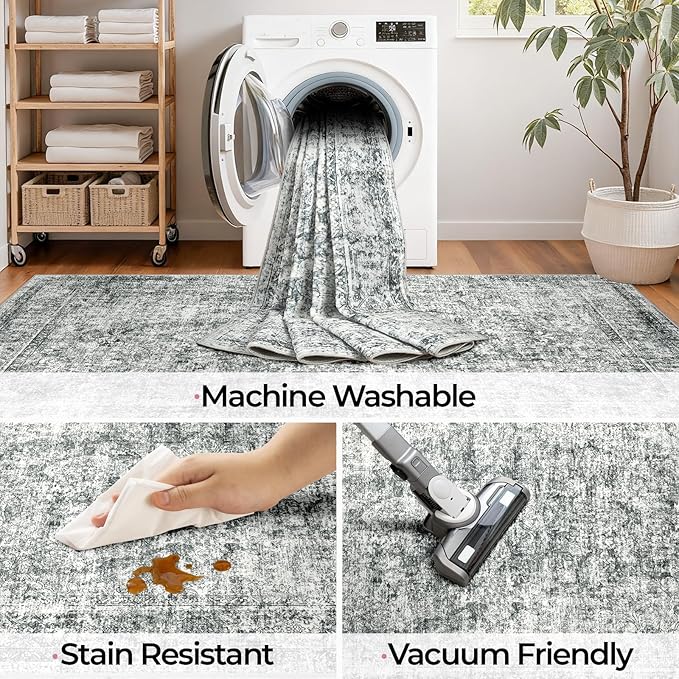 CAPALOCA Machine Washable Rugs Nursery Rug Sq4ft Cute Girl Non Slip Low Pile Water Repellent Soft Print Pattern for Bedroom Indoor Decor Kids Playroom Grey