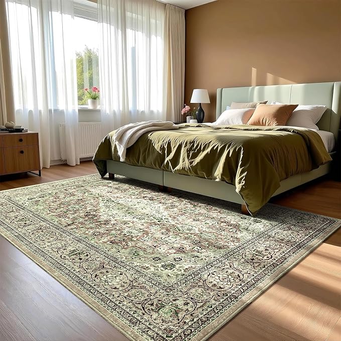Goideal Washable Rug 5x7, Sage Green Area Rugs Non Slip, Indoor Low Pile Carpet with Rubber Backing for Living Room Kitchen Bathroom Entryway Office Bedroom