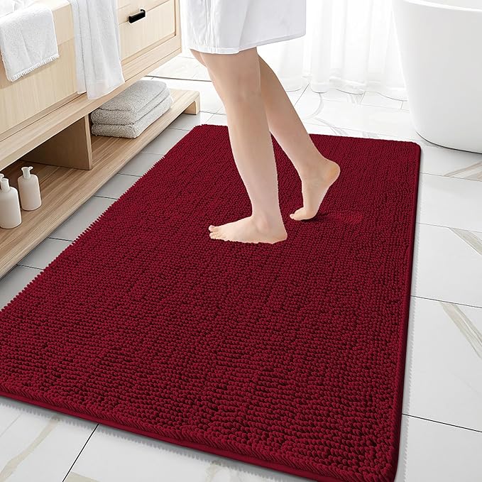 OLANLY Large Bathroom Rugs 59x35, Extra Soft Absorbent Chenille Bath Rugs, Rubber Backing Quick Dry, Machine Washable Bath Mats for Bathroom Floor, Tub and Shower, Home Decor Accessories, Red