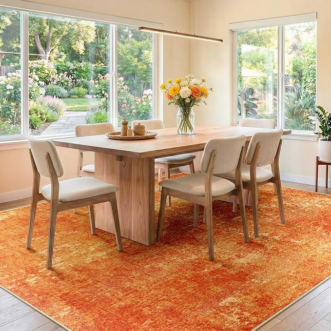 RELEANY Washable Area Rugs 5'x7' Non-Slip Modern Abstract Soft for Living Room Entryway Bedroom Nursery, Print Pattern, Orange
