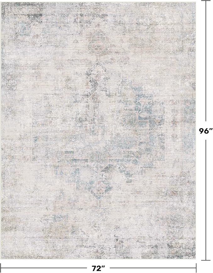 Hazo Haus Light Blue Farmhouse Area Rug for Bedroom - 6x8 Washable Rug for Dining Room Table, Ultra-Thin Soft Textured Dusty Blue Boho Indoor Decor, Fade & Stain Resistant