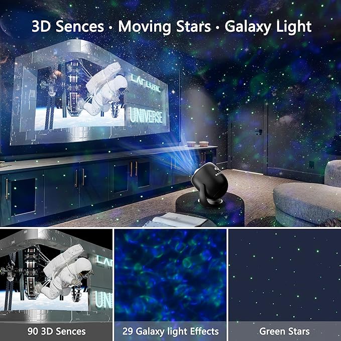 AIRIVO 3D Galaxy Projector, 3D Visual Star Projector with 90 3D Scenes, Planetarium Projector with Bluetooth Speaker, Moving Stars, Night Light Projector for Room Decor, Kids Adults, Christmas, Black