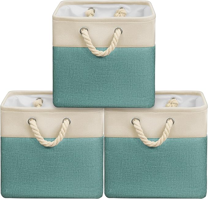 Simple Houseware Fabric Storage Cubes, 13" x 13" Storage Bin, 3 Pack, Turquoise
