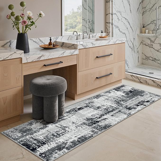 GENIMO Washable Rugs 2x5 Runner Rugs for Hallway Kitchen, Modern Lightweight Rug Ultra Soft Indoor Runner Rugs for Entryway, Low Pile Carpet with Non Slip Backing, Black White