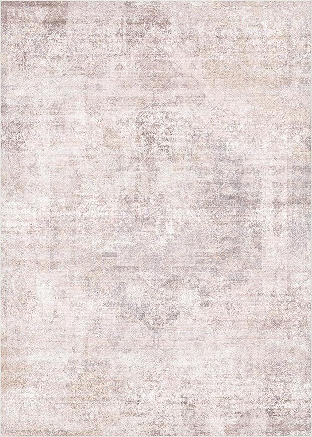 Hazo Haus Modern Rugs for Living Room 10x14 - Contemporary Dusty Pink Extra Large Area Rug for Dining Room Table, Foldable Thin Lightweight Non Slip Abstract Distressed Medallion Print Pattern