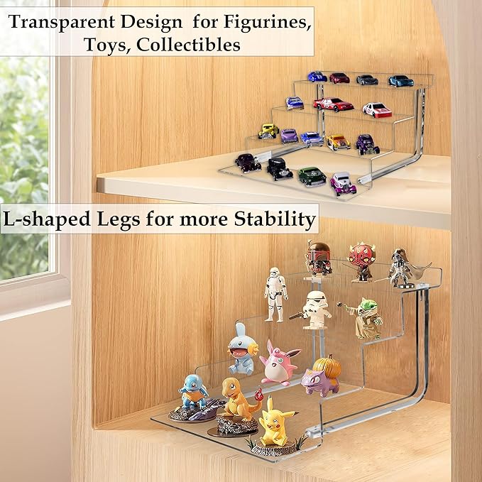 AMT Acrylic Riser Display Stand, 100% Acrylic Clear 5-Tier Organizer for Figures, Cupcake, Perfume, Sunglasses (12 inch x 2.75 inch) 1-pack