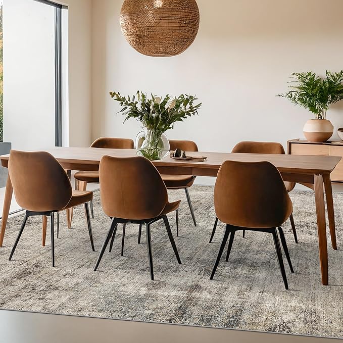 Hazo Haus 5x8 Dark Rug for Living Room, Vintage Unique Area Rug for Mudroom, Home Office, Dining Room, Washable Non Slip Brown Taupe Décor