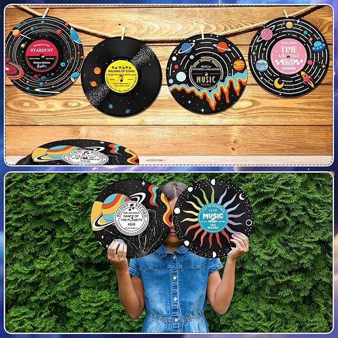 Chunful 6 Pake 12 Inch vintage records wall decor Aesthetic Retro Record Wall Decor for Dorm Bedroom Living Room Art Display Rock and Roll Music Hippie Party Records Decorations (Planet)