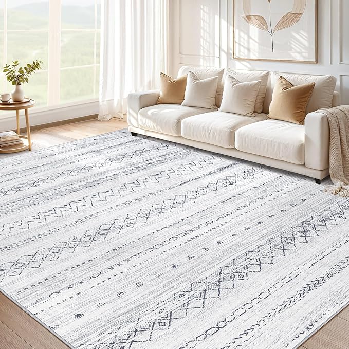 cotiled 6x9 Area Rug Living Room: Washable Boho Rugs with Non Slip Backing Large Soft Indoor Stain Resistant Carpet for Bedroom Farmhouse Dining Room Lightweight Home Decor Grey