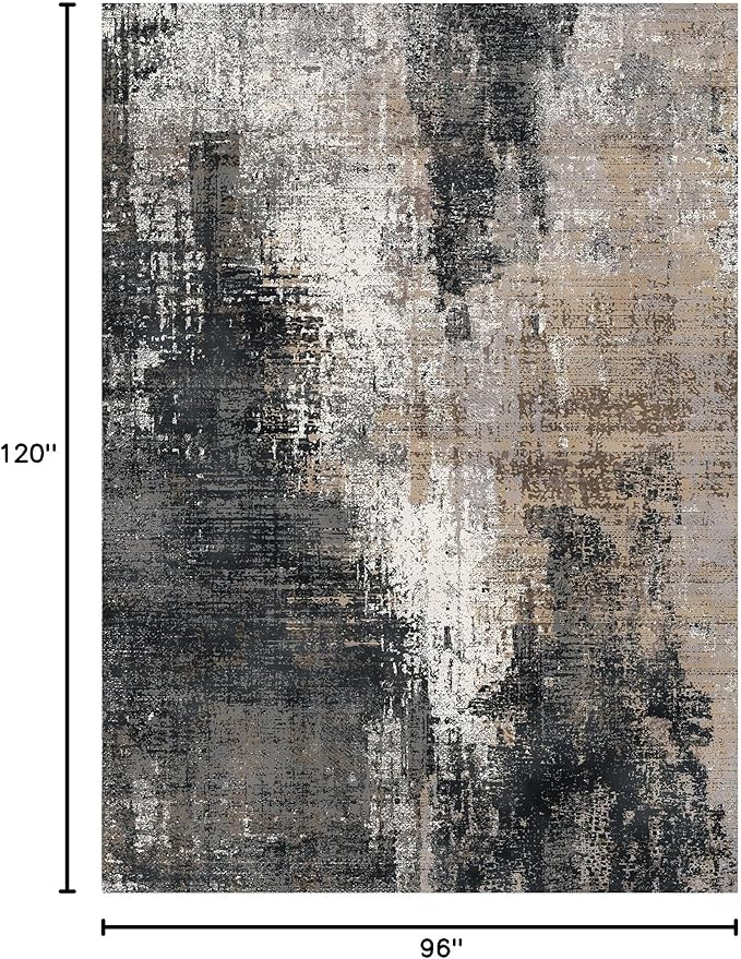 GENIMO Washable Area Rugs for Living Room, 8x10 Vintage Non Slip Rugs, Low Pile Lightweight Soft Print Rug for Bedroom, Dining Room, Home Office, Black Brown